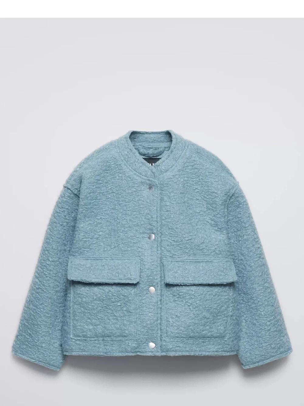 Zara Kids Bouclé Pocket Bomber Jacket Blue 11-12Y